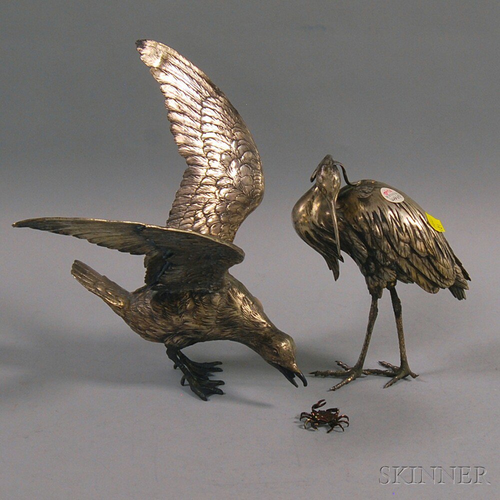 Appraisal: Three Silver-plated or White Metal Animal Figures a seagull with