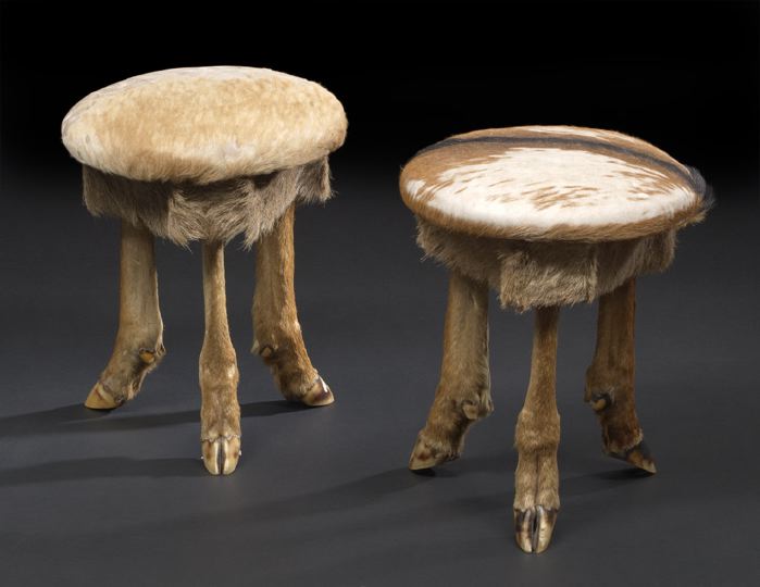 Appraisal: Pair of Continental Hide-Upholstered Occasional Stools late th century each