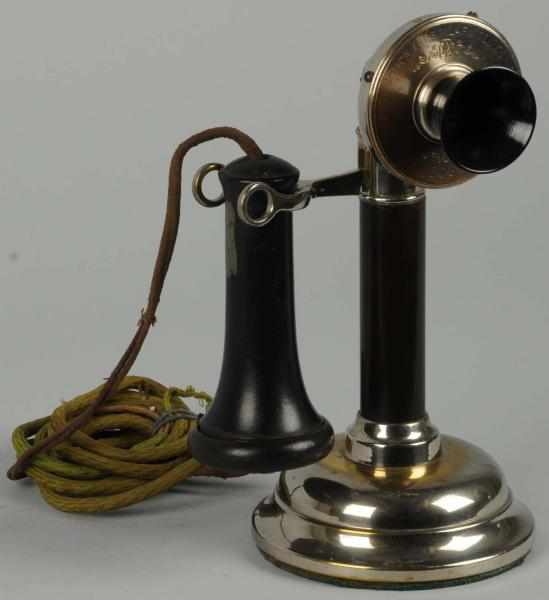 Appraisal: Utica Fire Alarm Stick Telephone Circa nickeled brass Bakelite sleeve