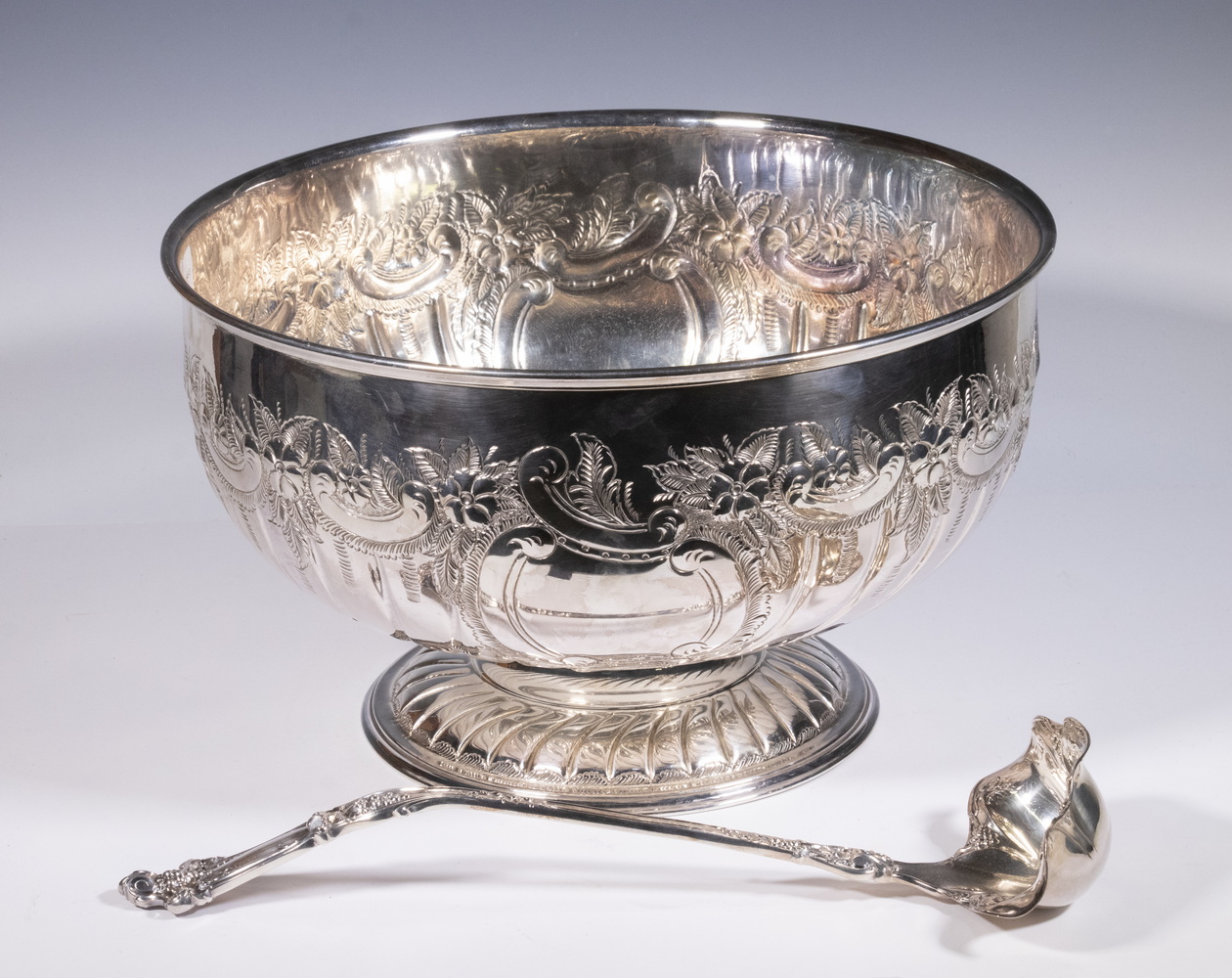 Appraisal: ISRAEL FREEMAN SON SILVER-PLATE PUNCH BOWL PLUS LADLE Piece Silver-Plate