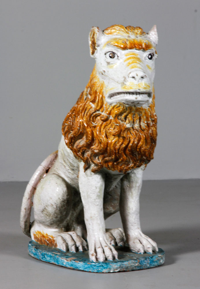 Appraisal: - Faience Glazed Lion Statue Faience glazed lion statue unsigned