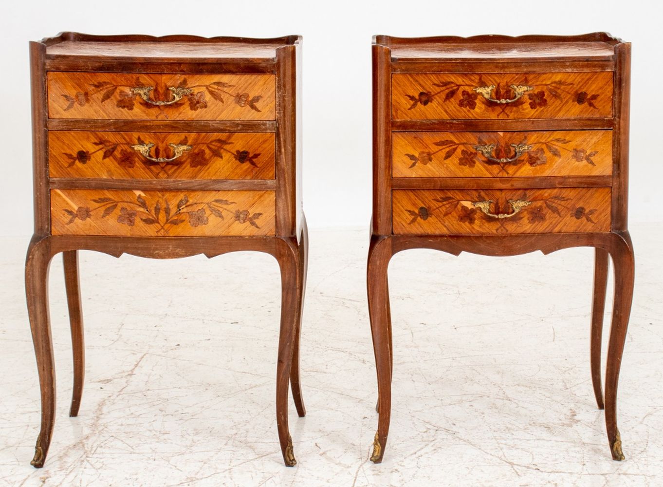 Appraisal: LOUIS XV XVI TRANSITIONAL STYLE END TABLES PAIR Louis XV