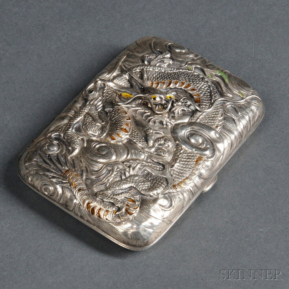 Appraisal: Silver Cigarette Case China th century rectangular the hinged cover