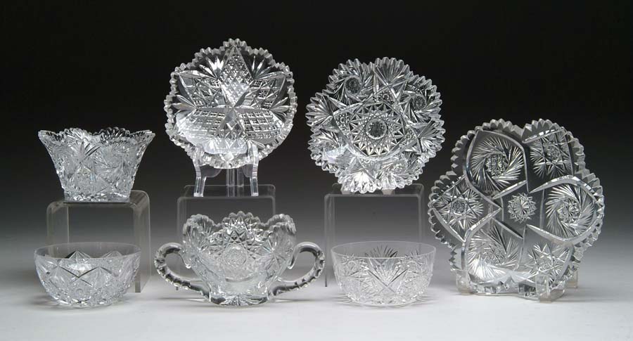 Appraisal: SEVEN CUT GLASS ITEMS Cut glass dish in pinwheel and