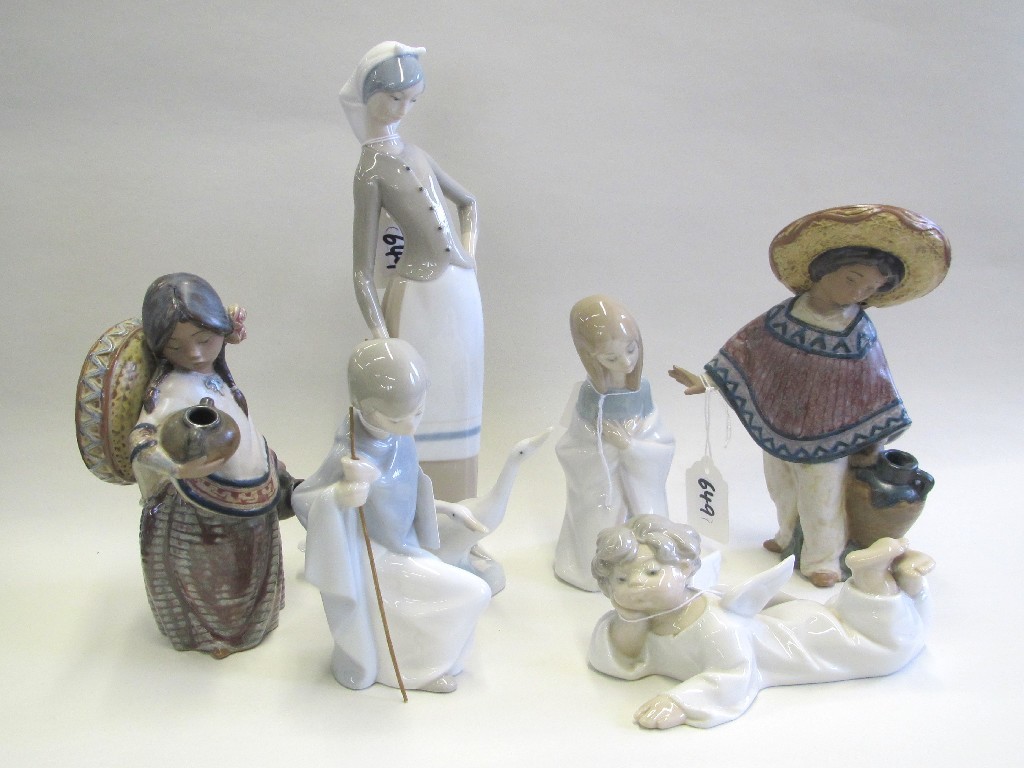 Appraisal: Six Lladro figures including goose girl angel etc