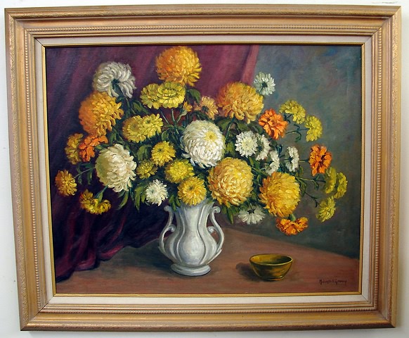 Appraisal: Mixed bouquet floral still life with bowl painted with oil