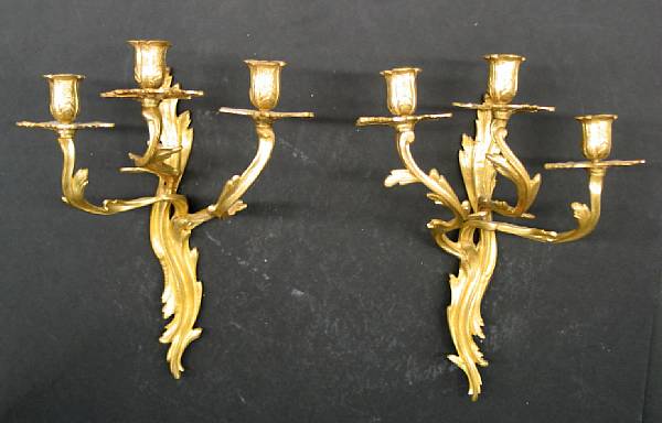 Appraisal: A pair of Louis XV style gilt bronze three light