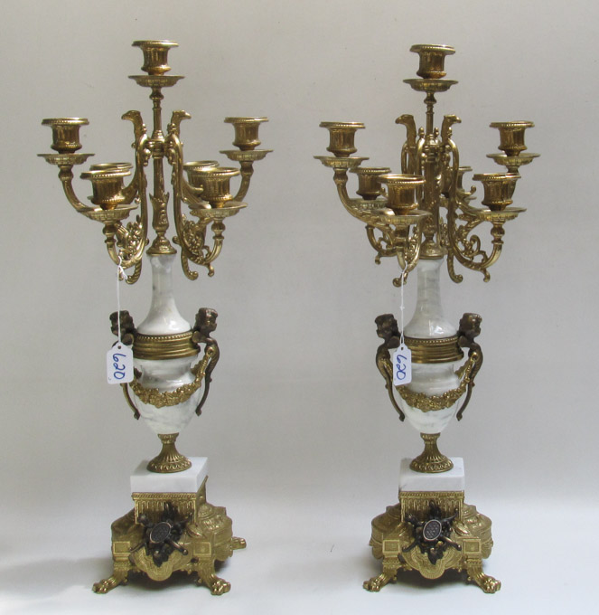 Appraisal: PAIR FRENCH LOUIS XV STYLE COVERED WHITE MARBLE GARNITURES ormolu