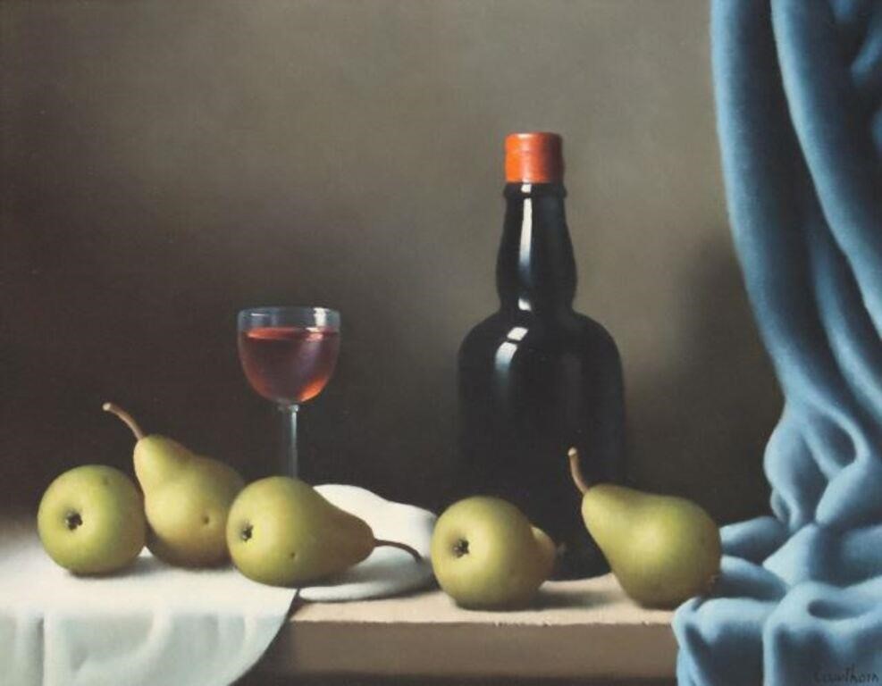 Appraisal: Framed oil on canvas painting Still Life with Bottle of