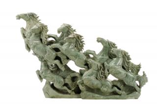 Appraisal: Large Hardstone Sculpture Galloping Horse A large dynamic green serpentine