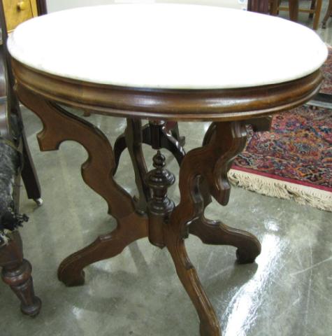 Appraisal: Marble Top Walnut Victorian Table oval marble top with finial