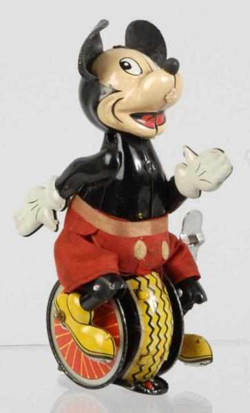 Appraisal: Tin Linemar Disney Mickey Unicycle Wind-Up Toy Description Japanese Working