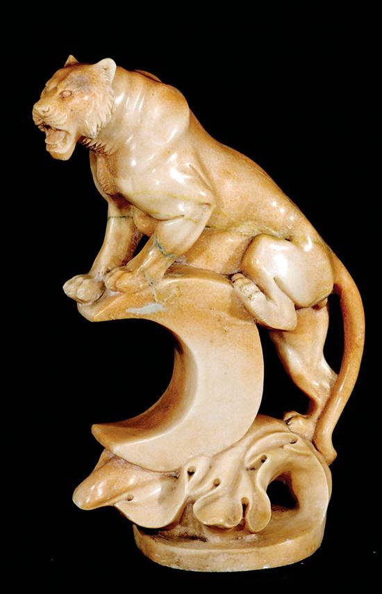 Appraisal: Carved marble roaring lion sculpture H L