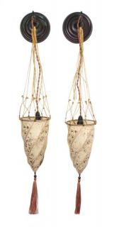 Appraisal: A Pair of Venetian Silk Sconces th century each circular