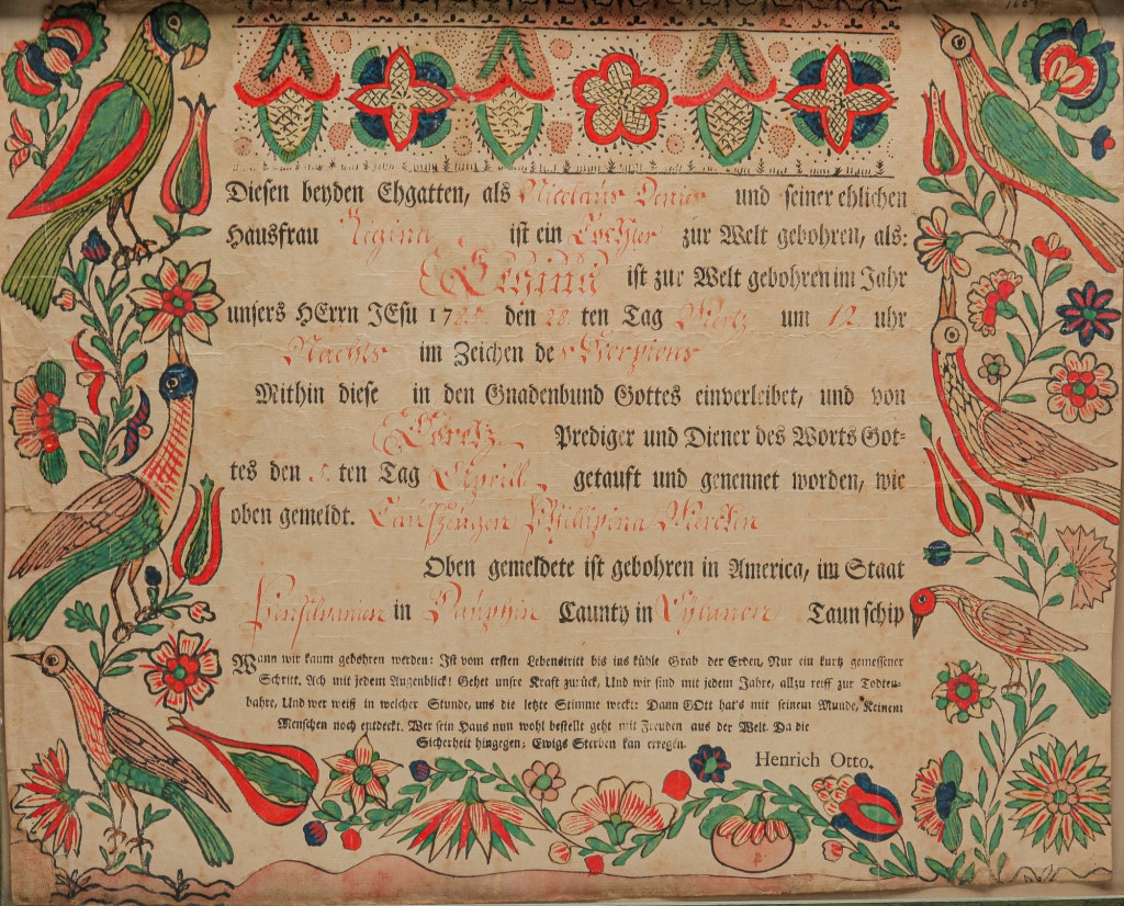 Appraisal: PENNSYLVANIA FRAKTUR BY HEINRICH OTTO Johann Heinrich Otto worked -