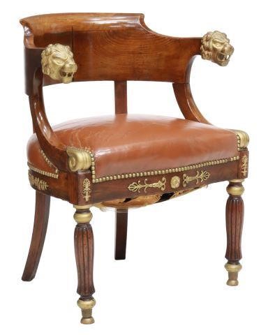 Appraisal: French Empire style mahogany armchair late th c gilt metal