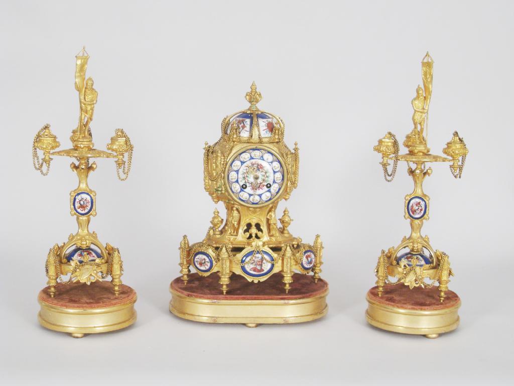 Appraisal: A th Century French Clock Garniture the clock having inset