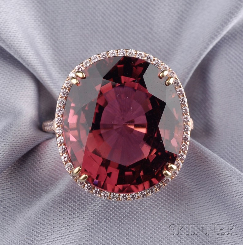 Appraisal: Pink Tourmaline and Colored Diamond Ring prong-set with a fancy-cut