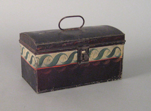 Appraisal: Small tole decorated dome lid document box mid th c