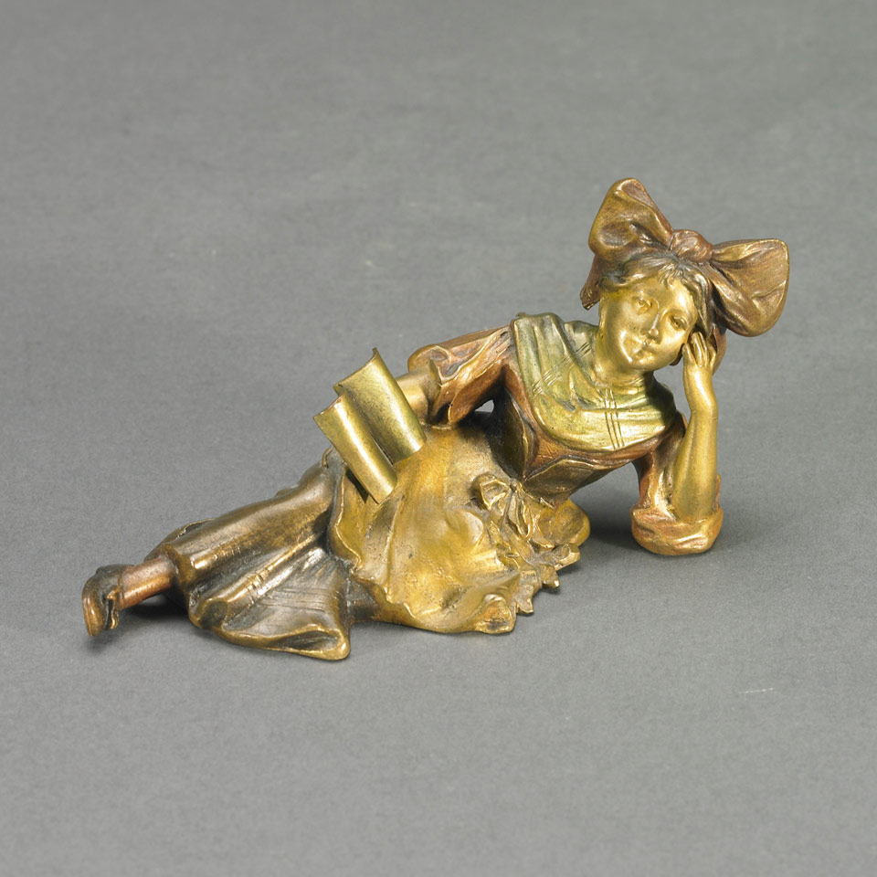 Appraisal: Austrian School Cold Painted Bronze Figure of Reclined Young Girl