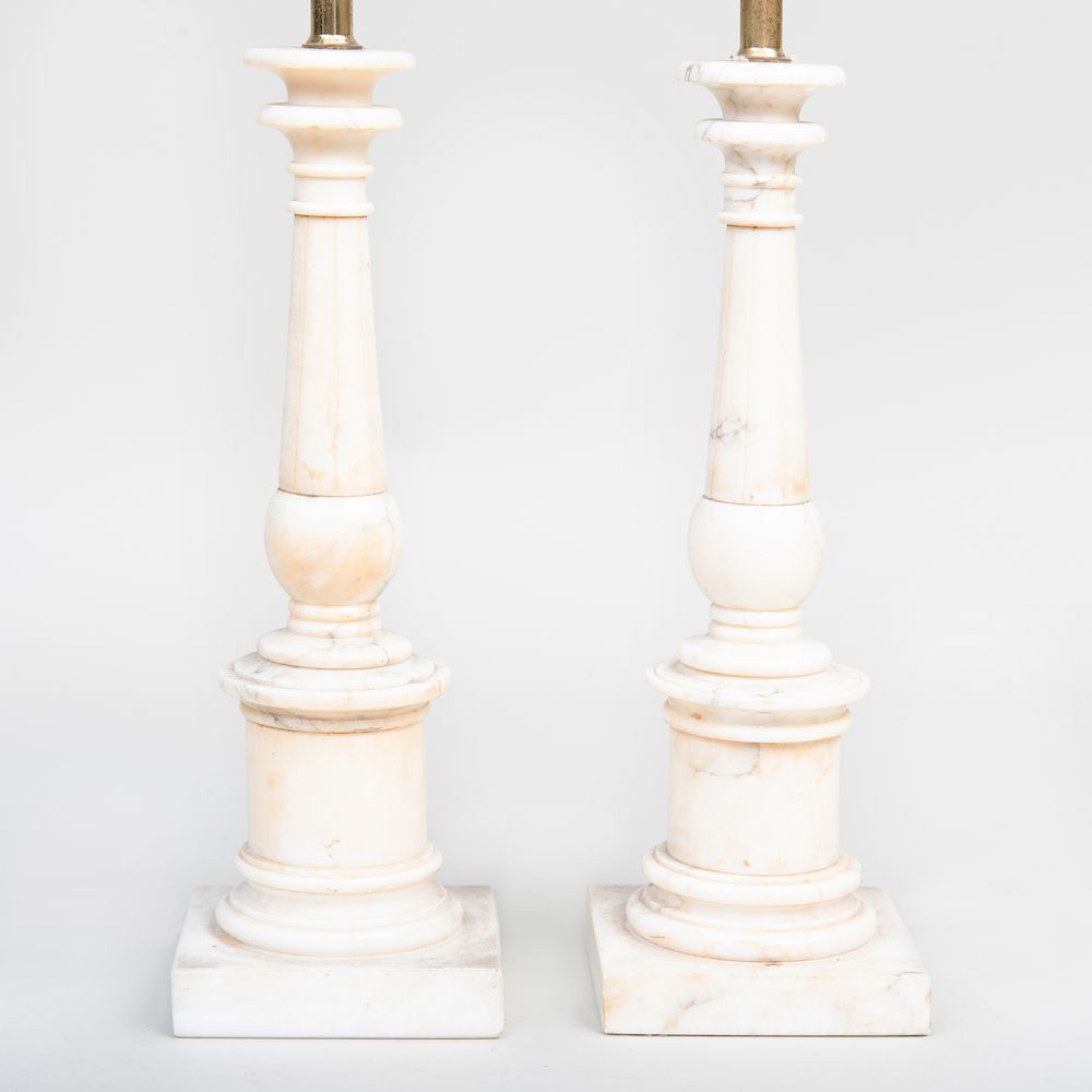 Appraisal: Pair of Columnar Alabaster Lamps x x in to socket