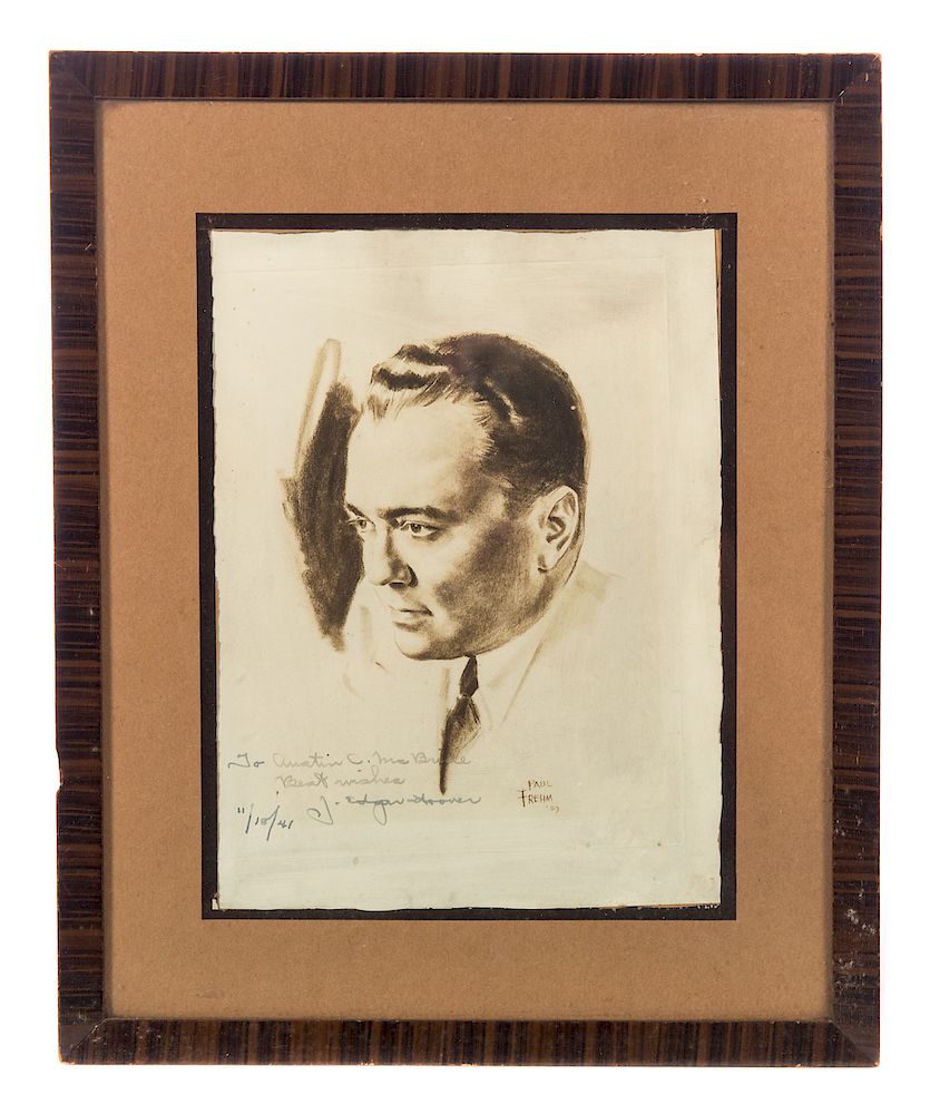 Appraisal: J Edgar Hoover Autographed Framed Drawing Measures tall x wide