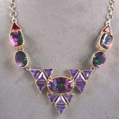 Appraisal: JEWELED STERLING NECKLACE ca Fantasy cut flashed gems purple and