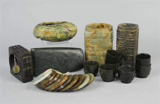 Appraisal: COLLECTION OF CHINESE CARVED HARDSTONE ITEMS including funerary vessels a