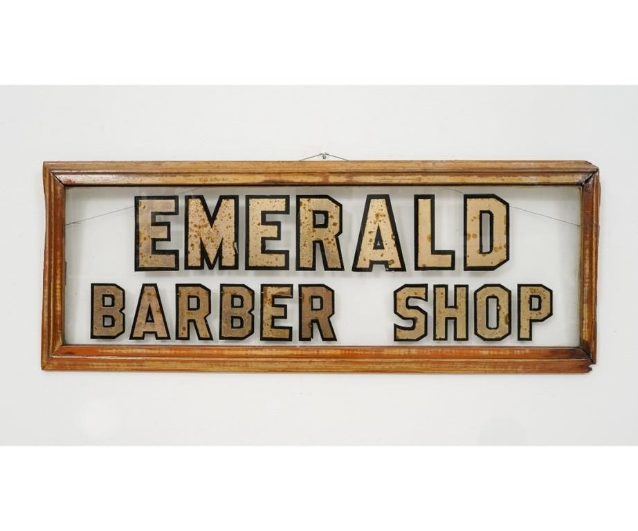 Appraisal: Stencil on glass Emerald Barber Shop sign circa x oa