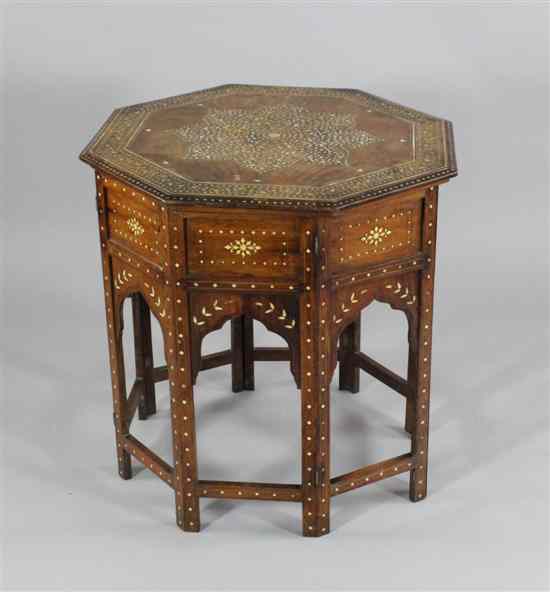 Appraisal: An Indian ivory inlaid hardwood hexagonal table with two paper