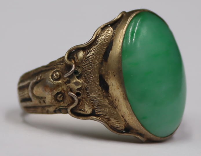 Appraisal: JEWELRY MEN'S CHINESE SILVER AND JADE RING Chinese silver ring