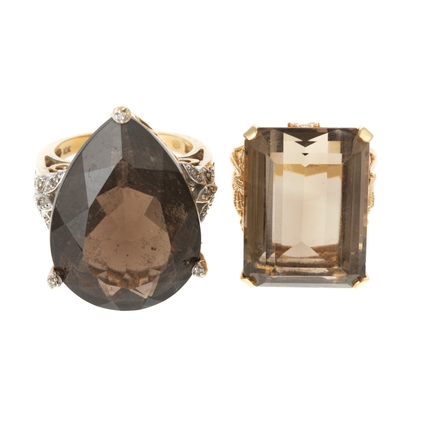 Appraisal: A LARGE SMOKY QUARTZ RING CITRINE RING IN GOLD K