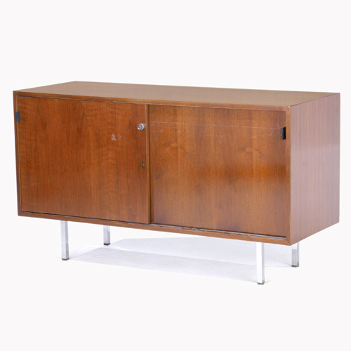 Appraisal: FLORENCE KNOLL KNOLL Walnut two-door credenza with leather pulls x