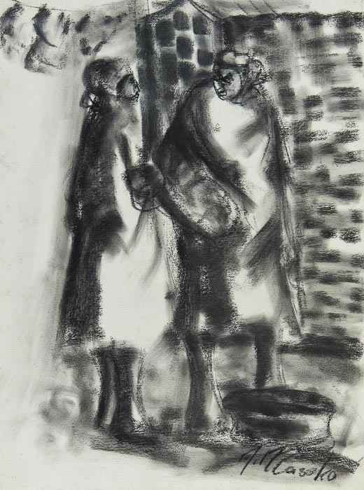 Appraisal: A Maseko th century Two figures charcoal on wove paper