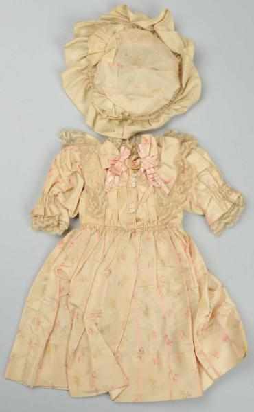 Appraisal: Antique Doll Clothes Wonderful cream silk dress with shadow print