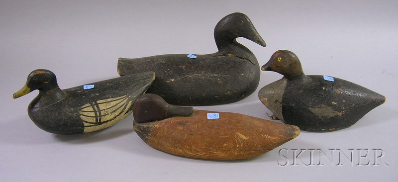 Appraisal: Four Painted Wooden Duck Decoys including an eider hen a