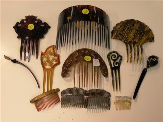 Appraisal: Hair combs tortoise celluloid and plastic some with rhinestones damage