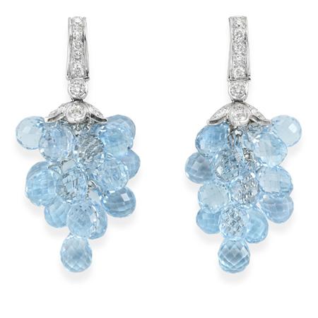 Appraisal: Pair of Diamond and Blue Topaz Pendant-Earrings Estimate -