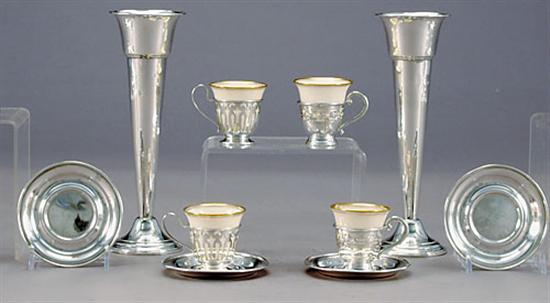 Appraisal: American sterling table articles set of four porcelain-lined demitasse frames