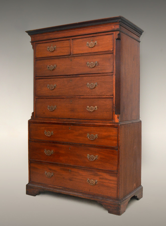 Appraisal: GEORGIAN MAHOGANY TALL CHEST ON CHEST Top chest with ebonized