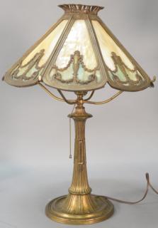 Appraisal: Bradley Hubbard eight panel slag glass table lamp marked Bradley