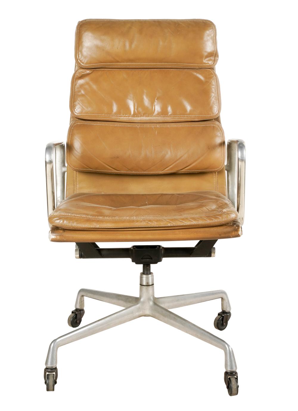 Appraisal: EAMES SOFT PAD OFFICE CHAIRunsigned stamped Oct tan leather and