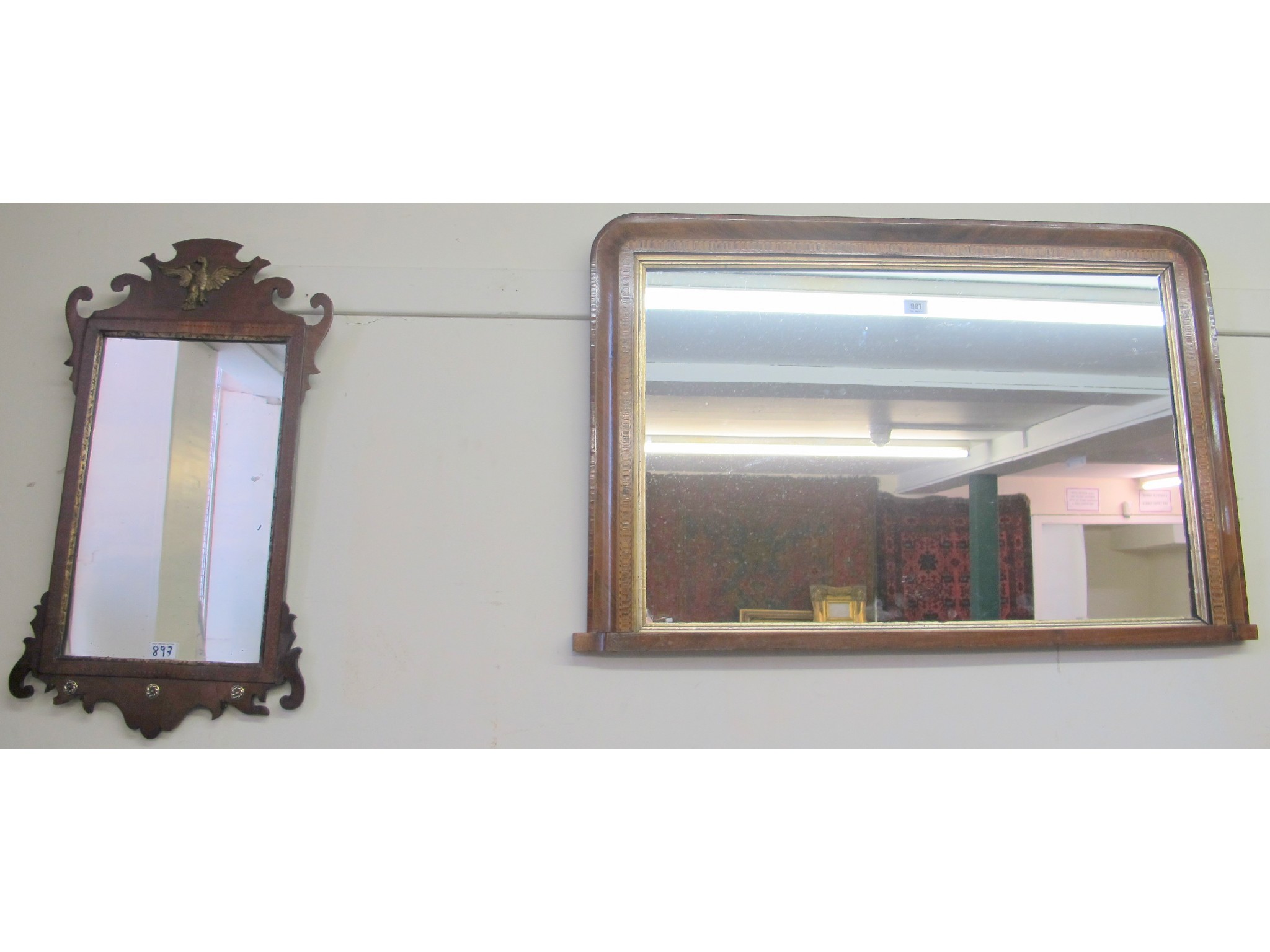 Appraisal: A Georgian style inlaid mirror and a Victorian inlaid overmantel