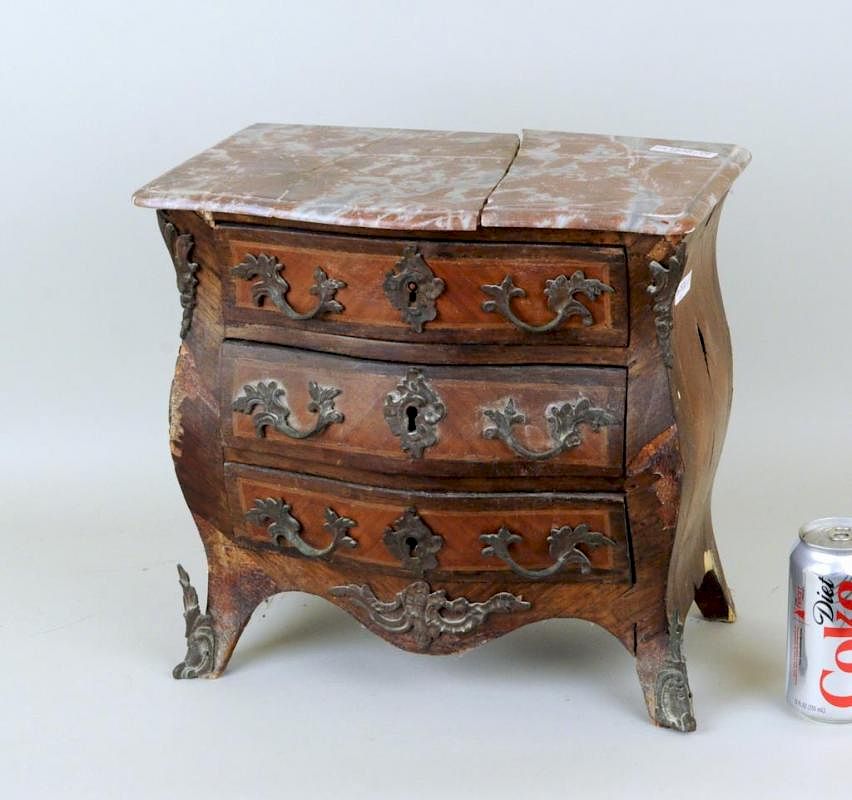 Appraisal: Miniature Louis XV Style Veneered -Drawer Commode Miniature Louis XV