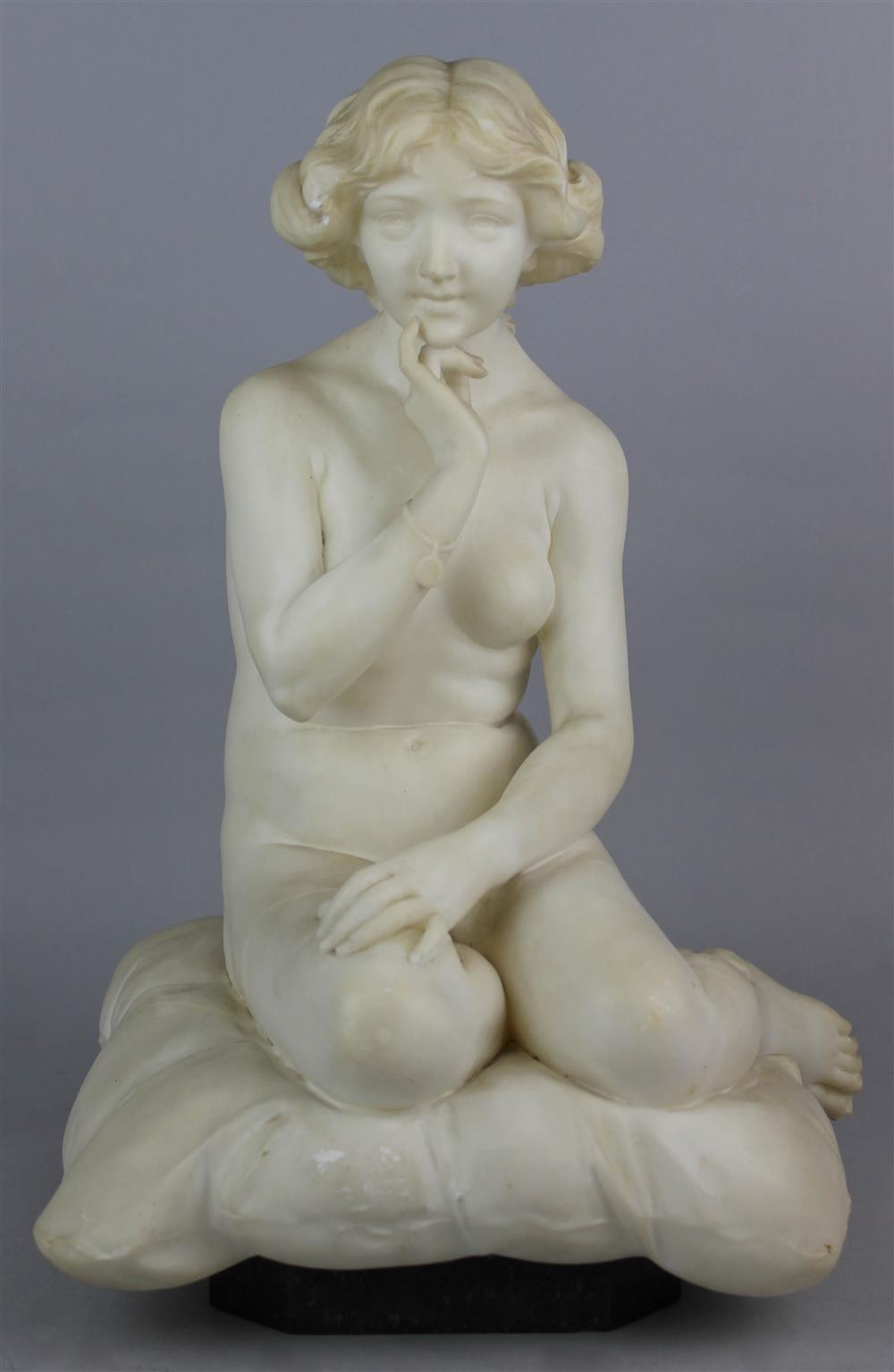 Appraisal: ITALIAN ALABASTER FIGURE OF A FEMALE NUDE SEATED ON A