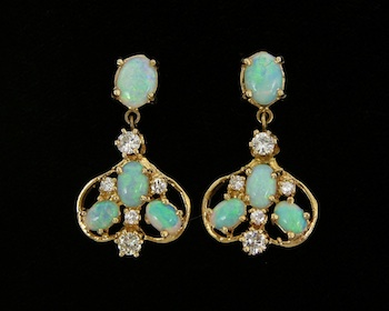 Appraisal: A Pair of Diamond and Opal Earrings k yellow gold