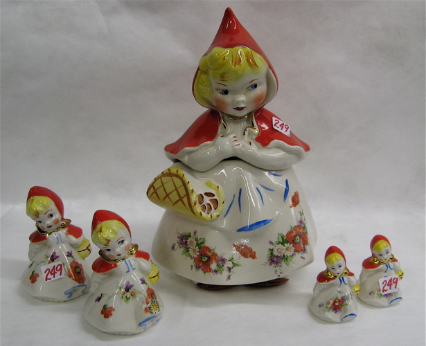 Appraisal: FIVE PIECE HULL LITTLE RED RIDING HOOD COOKIE JAR SET