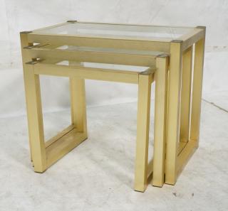 Appraisal: Set Gold Brushed Aluminum Nesting Tables Hollow square tube frame