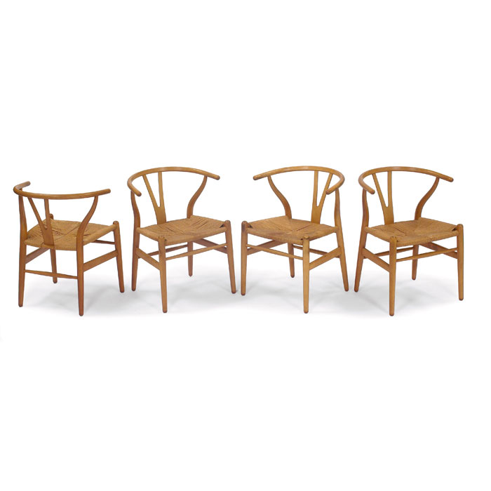 Appraisal: Hans Wegner Wishbone chairs by Carl Hansen Denmark beech frames