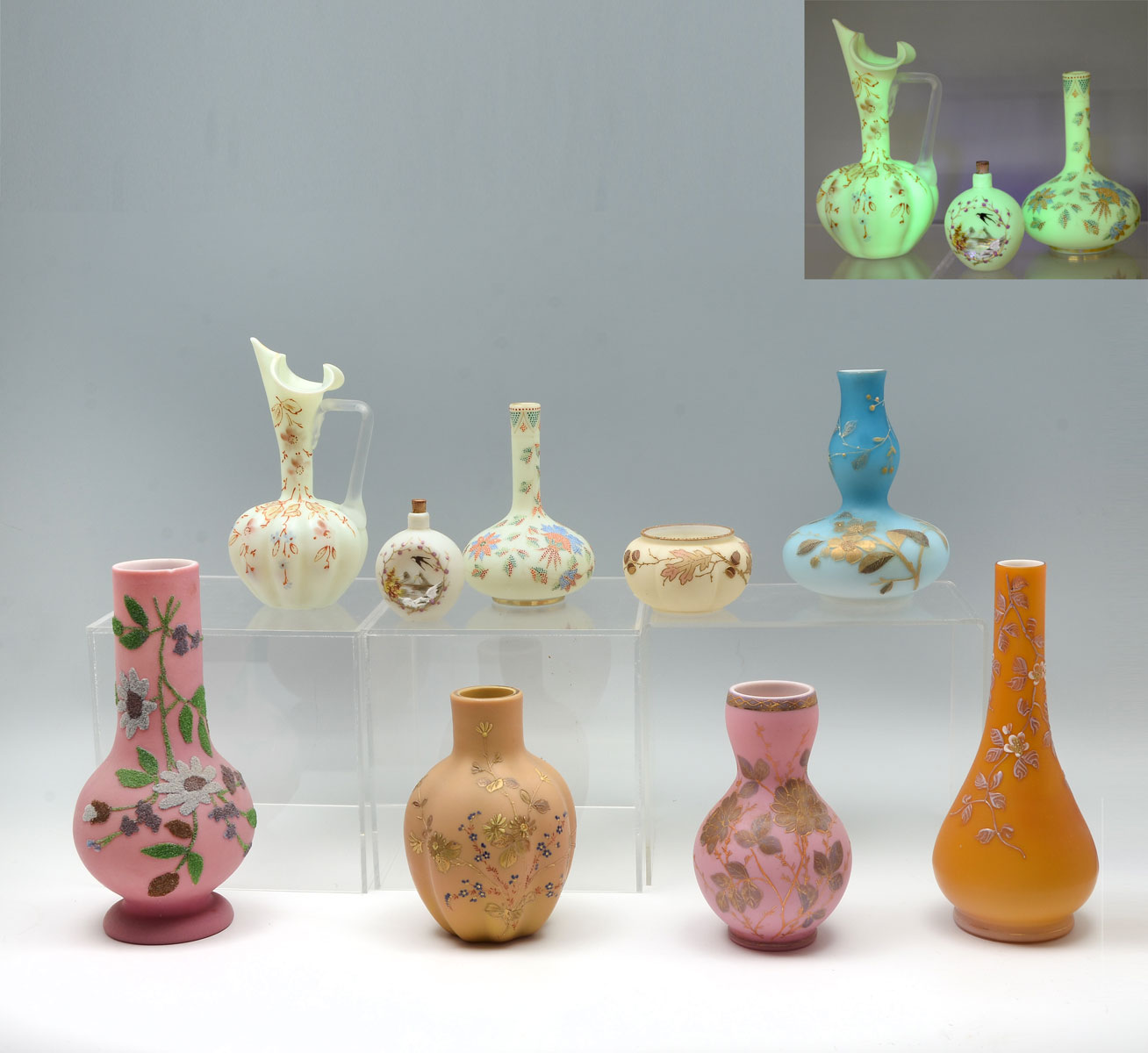 Appraisal: PIECE LOT BURMESE ART GLASS Comprising - Vaseline glass bottle